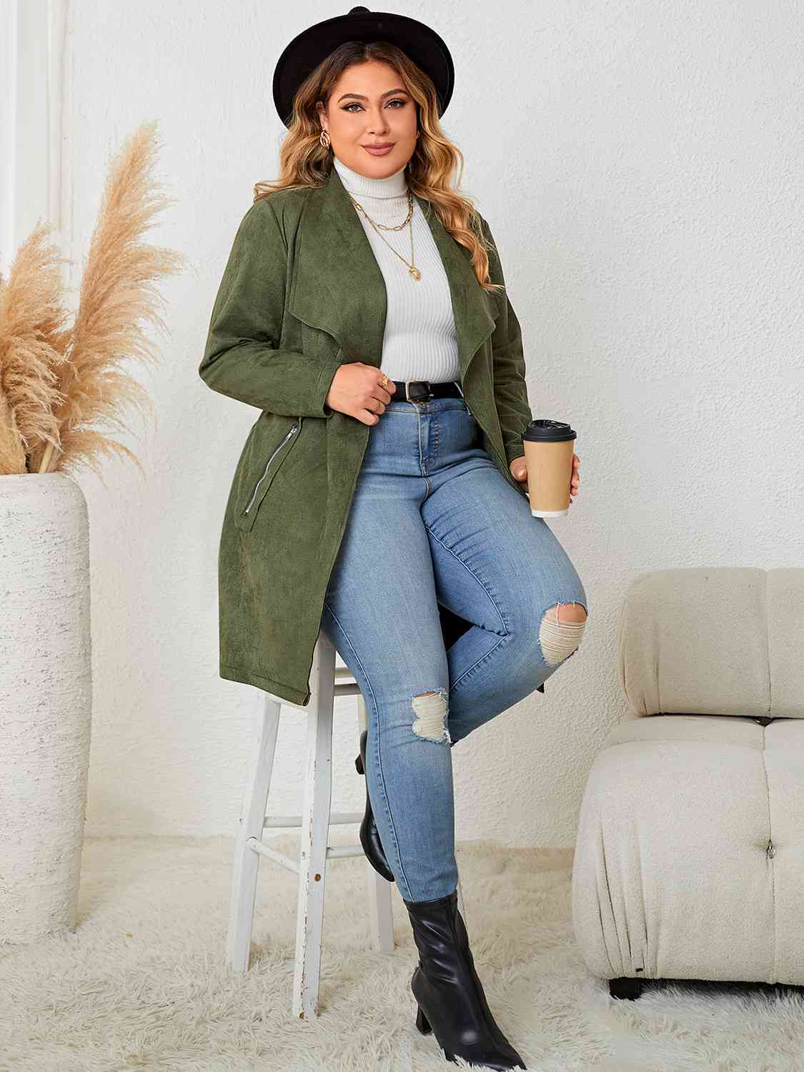 Plus Size Tie Back Trench Coat